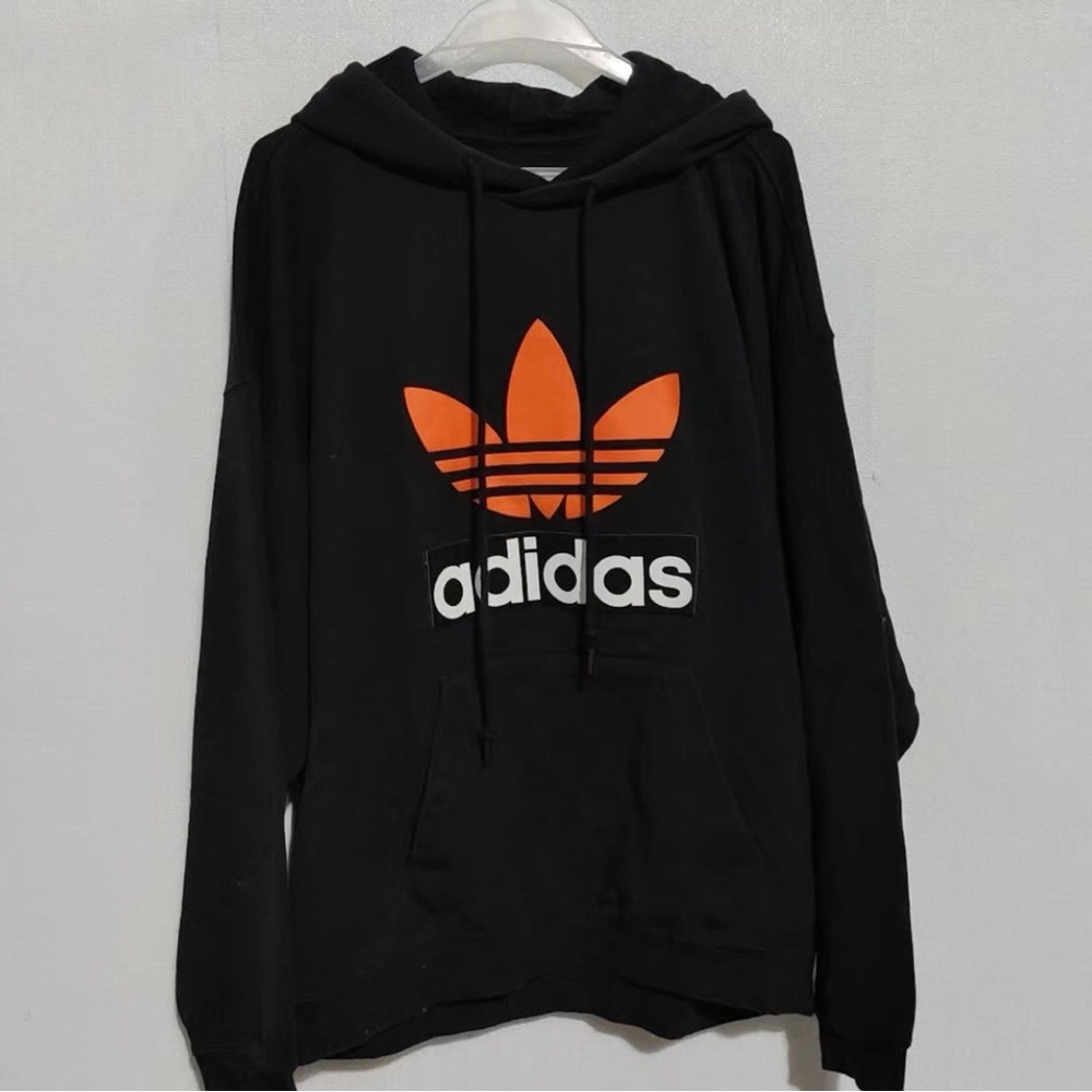 adidas Black Hoodie with Orange Trefoil Logo